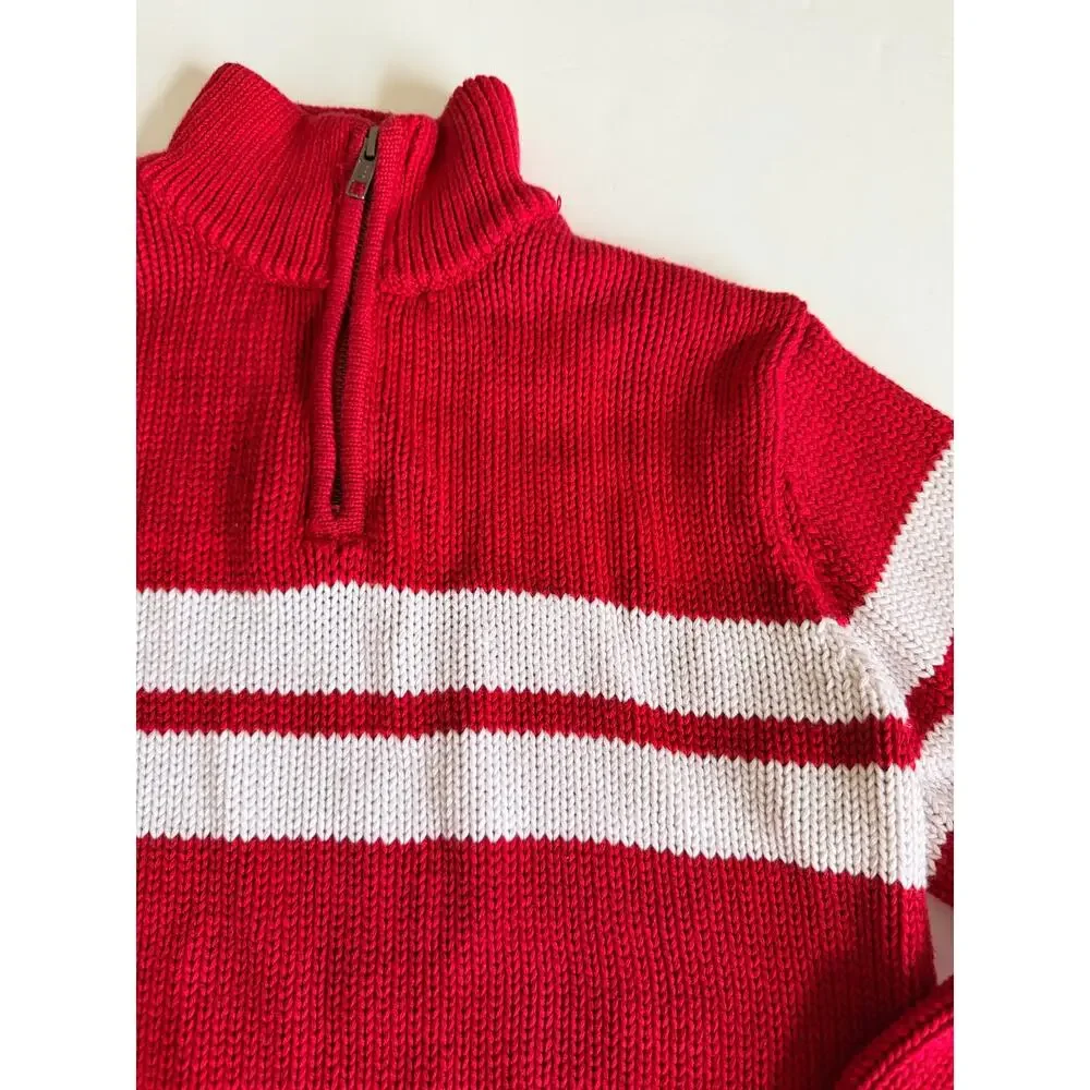 Old Navy Boys Red White Stripe Quarter Zip Sweater Size 8